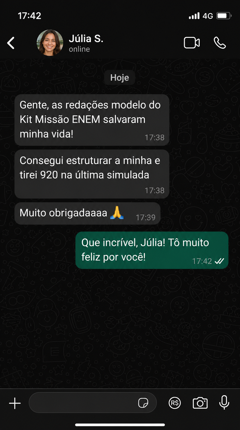 Depoimento de aluno no WhatsApp 1