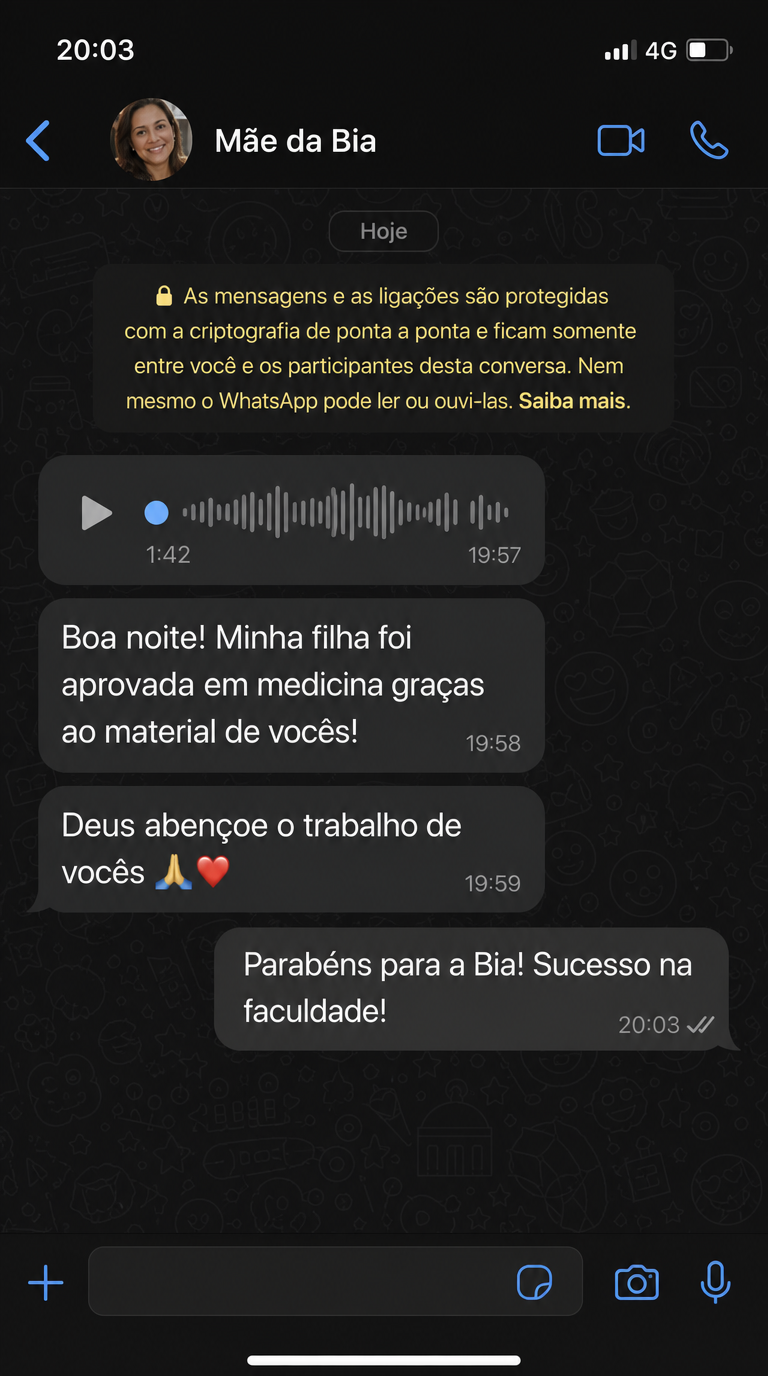 Depoimento de aluno no WhatsApp 3