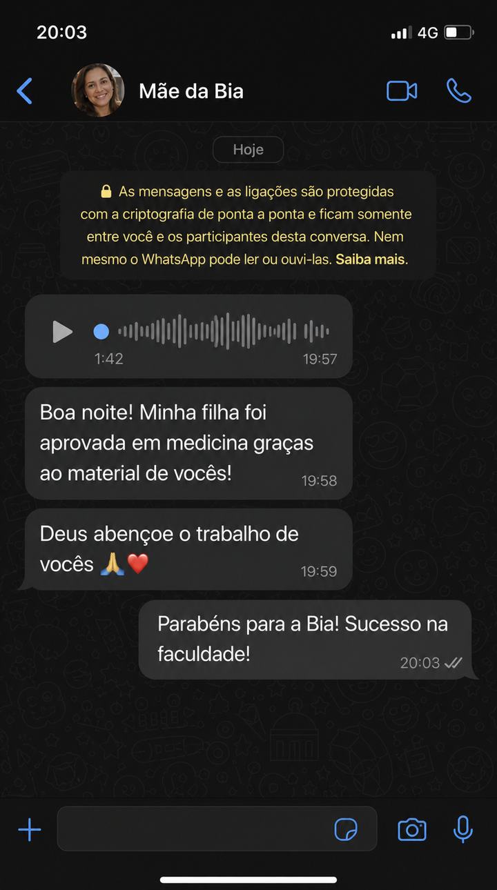Depoimento de aluno no WhatsApp 3